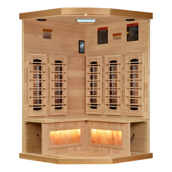 Golden Designs 3-Person Full Spectrum Infrared Sauna with Himalayan Salt Bar (Corner Unit) | GDI-8035-03